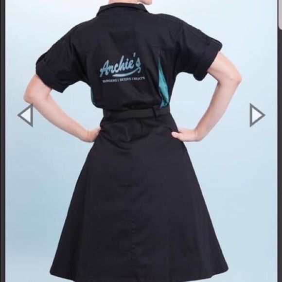 Tatyana Retro Belted Bowling Shirtwaist Dress in Black Turquoise Teal Harlequin - Picture 2 of 7